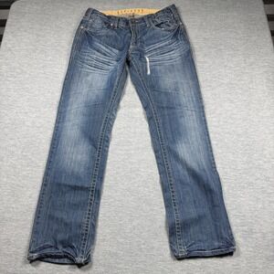 Addicted Soul Jeans Mens 32x33 Blue Straight Whiskered Thick Stitch Denim y2k